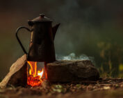 Coffee pot on open flame