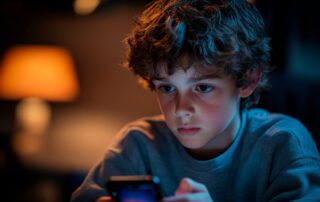 Child on cellphone at night with online predator
