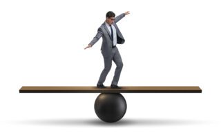 Man in suit on see-saw representing luke-warm republican