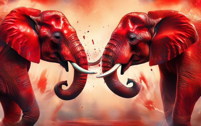 two red elephants fighting to represent republicans fighting