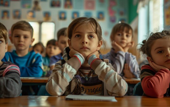 kids looking bored in classroom