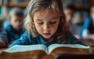 child in Released time program reading the bible