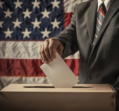 man in suit with ballot in hand putting in box to show election integrity