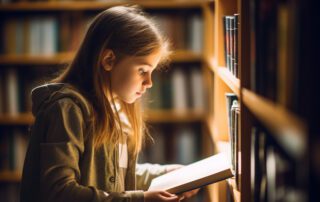 girl reading book in library to represent library pornography loophole