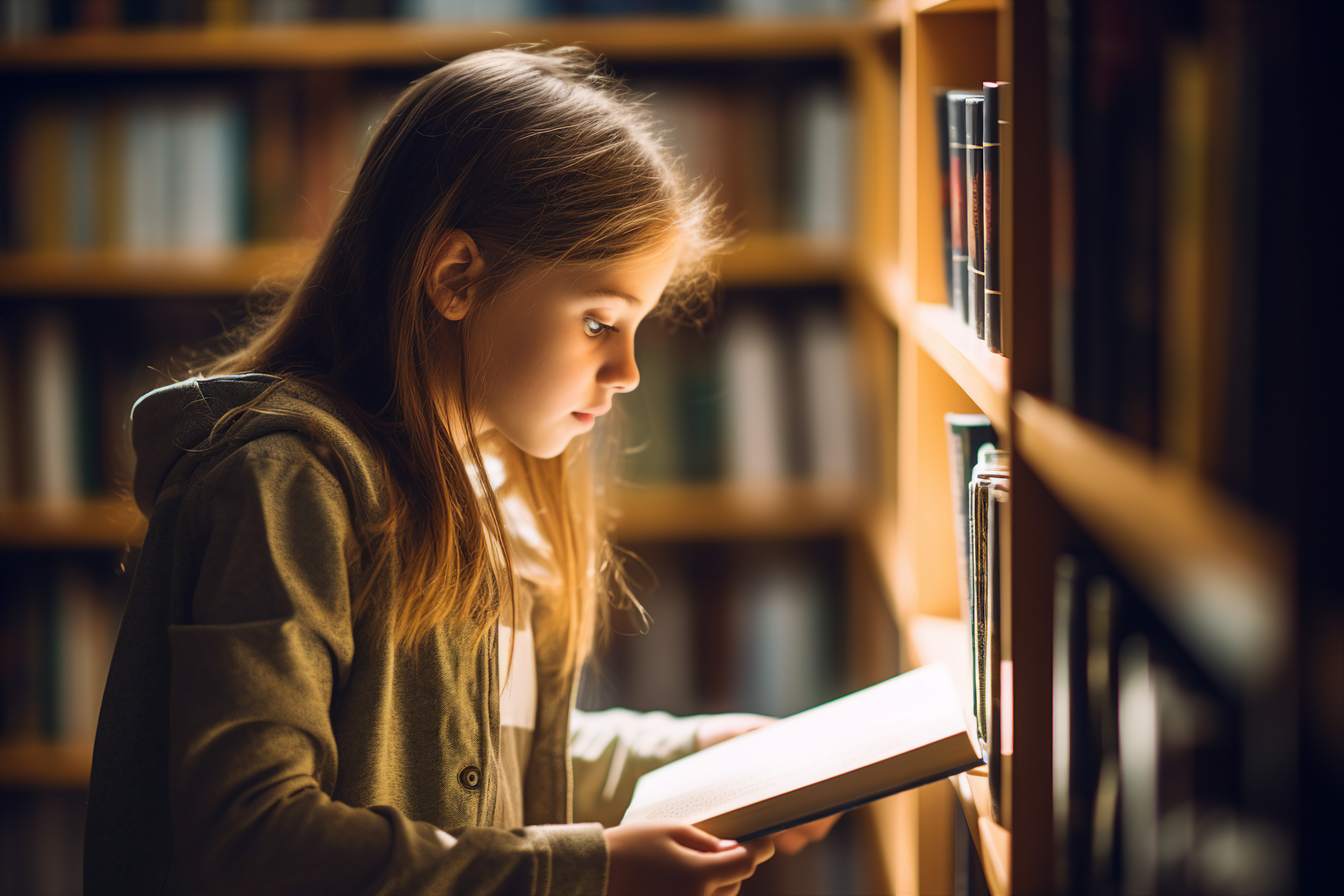 girl reading book in library to represent library pornography loophole