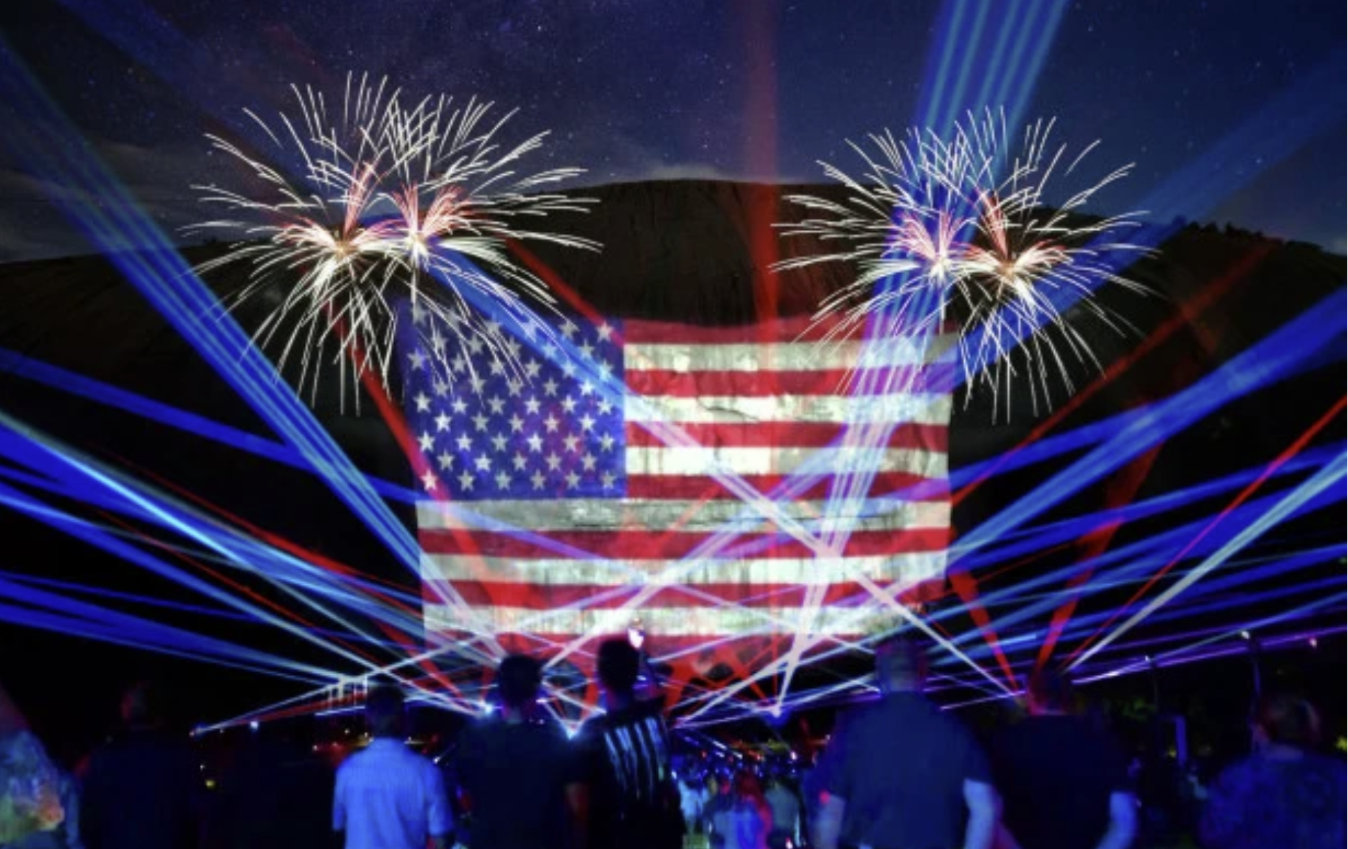 4th of July fireworks and light show over Stone Mountain