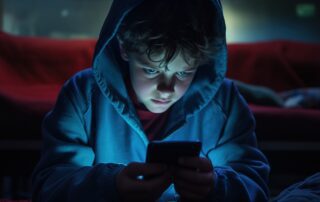 Kid looking at social media in the dark on phone